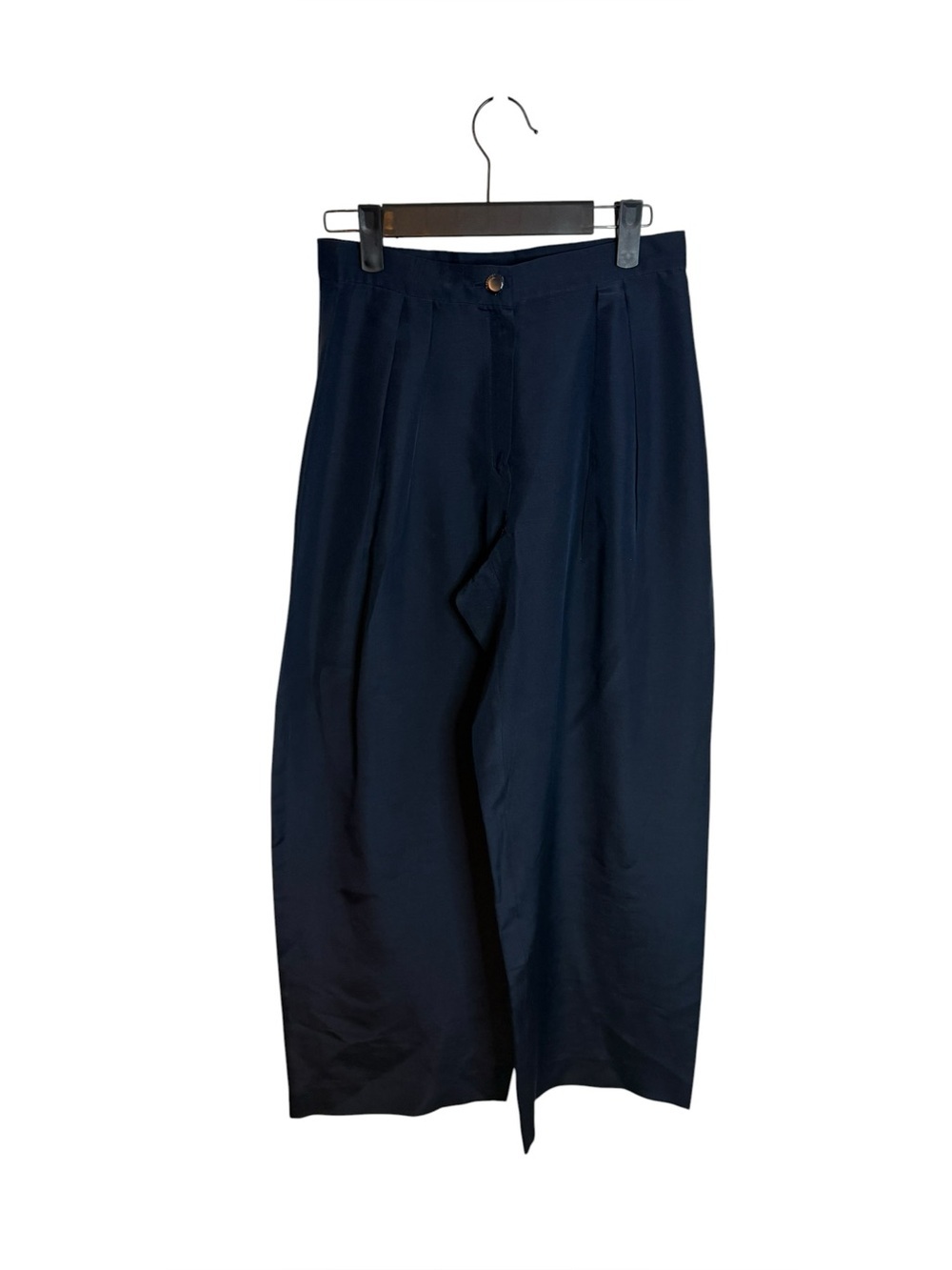 Emanuel Ungaro Navy Blue Vintage Silk Wool Pleated Lightweight Wide Leg Pants